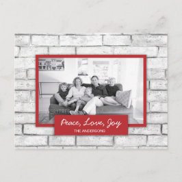 Fotkort för Peace Kärlek Joy White Brick Wall Helg Vykort