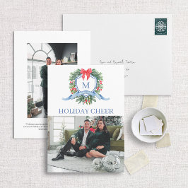 Fotkort för Preppy Monogram Vapensköld Helgdag Julkort