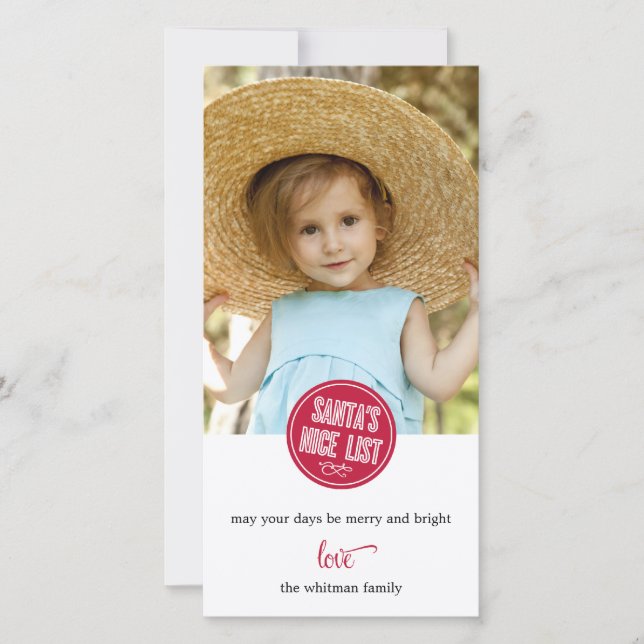 Fotkort för Santa's Nice List-Helgdag Julkort (Framsida)