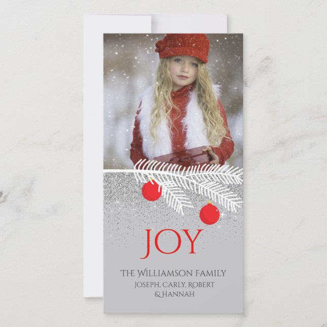 Fotkort för snyggt White Gräs Joy Helgdag Joy Julkort (Framsida)