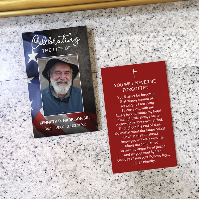 Fotkort för USA flagga Funeral Memorial Prayer Visitkort (USA Flag Funeral Memorial Prayer Photo Card)