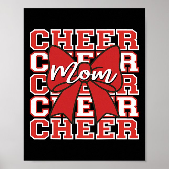 Fotll Glädje Mamma Matchdag Röd Båge Cheerleading  Poster (Framsidan)