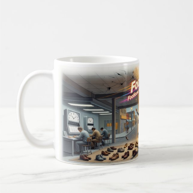 Fotlossa språng in i frihet dansande gatumugg kaffemugg (Vänster)