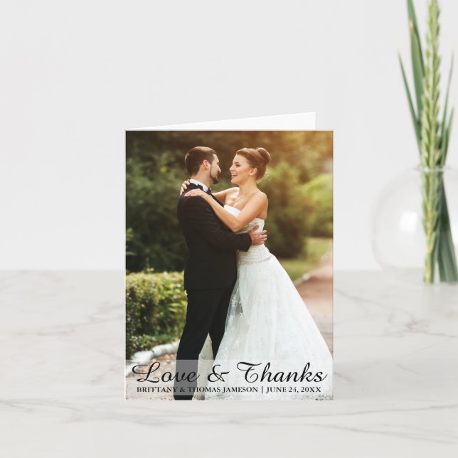 Fotnoter om Bröllop Kärlek & tack, Bride & Groom P Tack Kort (Framsida)