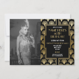 Foto 1920's Art Deco Birthday Gatsby Party Guld Inbjudningar