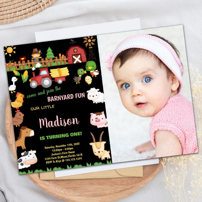 Foto 1:a Farm Barnyard-födelsedagsinbjudningar Inbjudningar (Photo 1st Farm Barnyard birthday invitations)