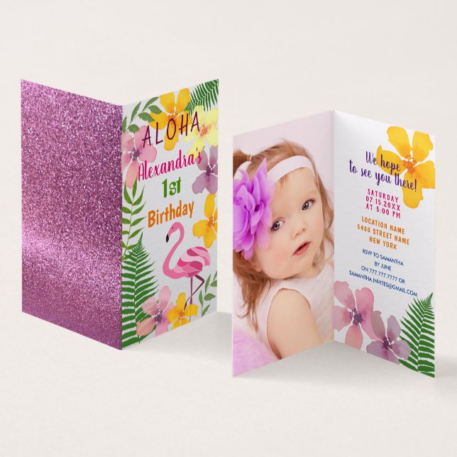 Foto 1:a födelsedagsinbjudan Luau Kort (In- och utsida)