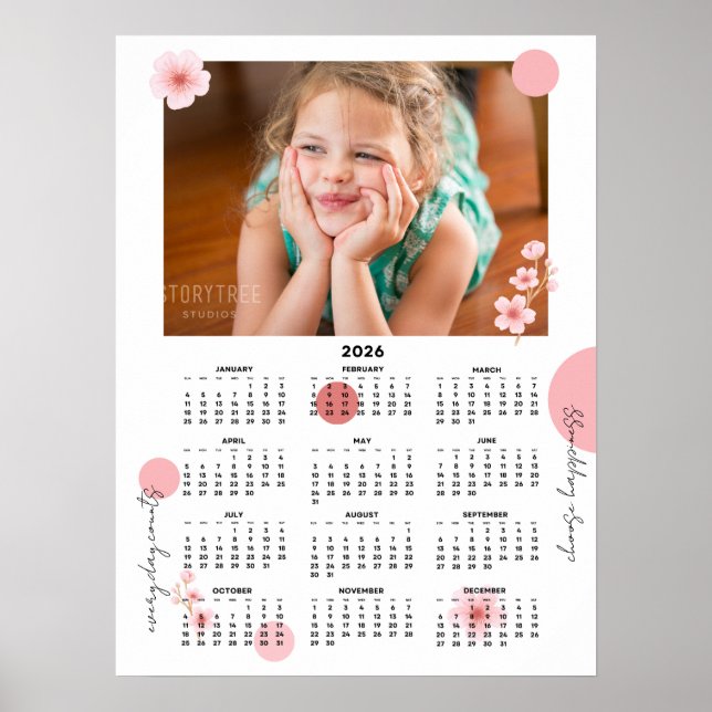Foto 2026 Årlig Kalender Snygg Blommig Affisch (Framsidan)