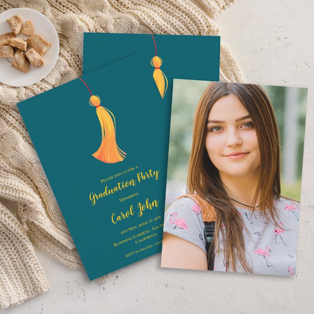 Foto 2026 Utexaminerings rosett-fest Mini inbjudan (Photo Tassel Graduation Party Mini Invitation | Class of 2026)