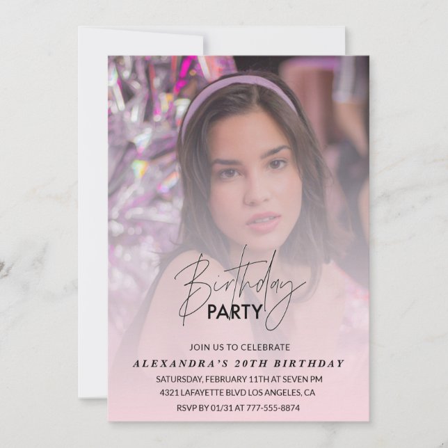 Foto 20-års födelsedagsinbjudan Rosa skugga flicka Inbjudningar (Framsida)