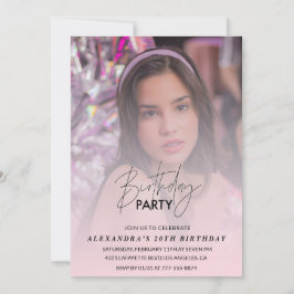 Foto 20-års födelsedagsinbjudan Rosa skugga flicka Inbjudningar