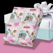 Foto 21:a födelsedag Rosa Peach Paint Splatters