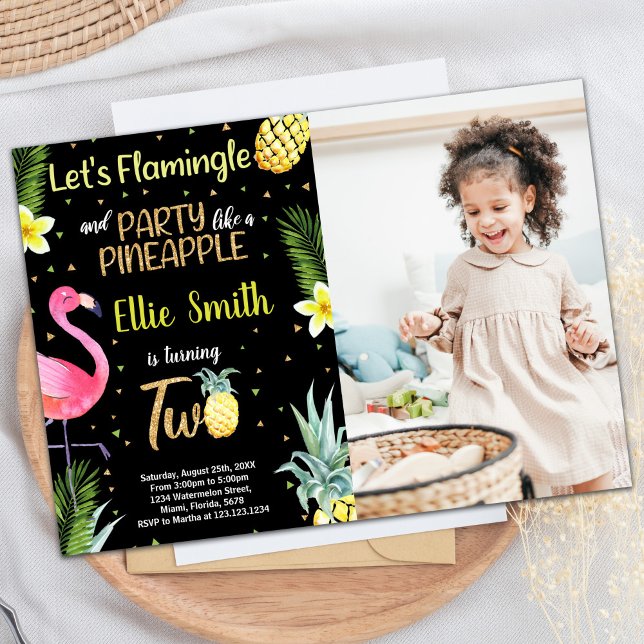 Foto 2:a Black Glitter Flamingo Pineapple Inbjudningar (Photo 2nd Black Glitter Flamingo Pineapple Invitation)