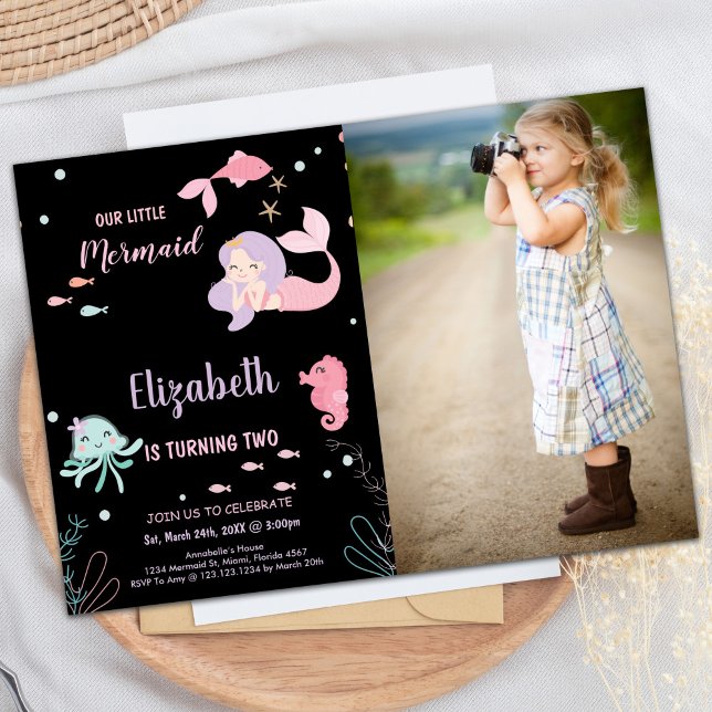 Foto 2: Vår lilla Rosa-sjöjungfru födelsedag Inbjudningar (Photo 2nd Our Little Pink mermaid Birthday Invitation)