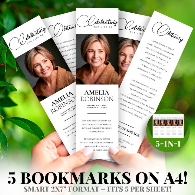 Foto 2x7" Gör-det-själv Elegant Bokmärke Mall för  (Foto 2x7" DIY Elegant Funeral Bookmark Template)