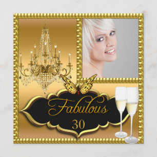 Foto 30-års födelsedagsfest Elegant Guld Fjäril Inbjudningar