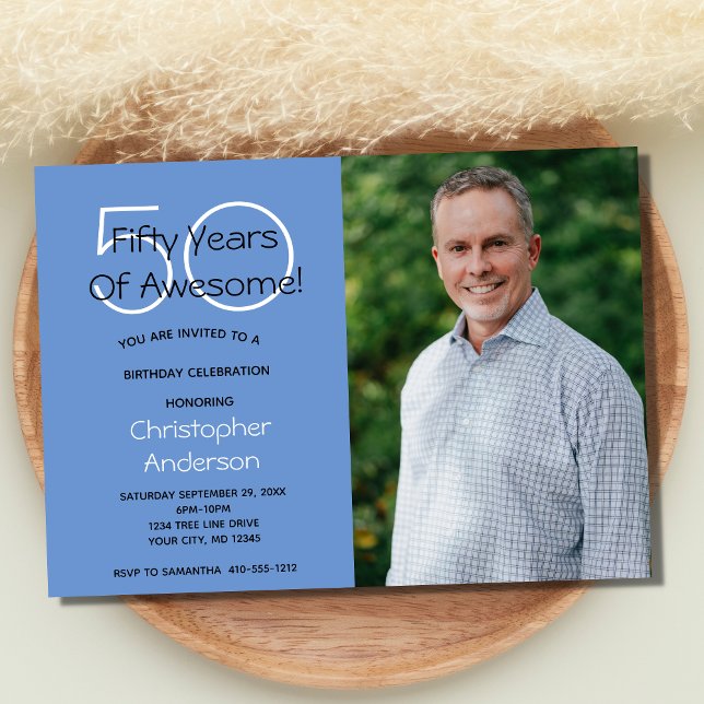 Foto 50 Födelsedagsfest inbjudan för honom (50th Birthday Photo Invitation for him.)