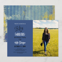 Foto 50 och FABULOUS 50:e Födelsedagsfestens blå Inbjudningar