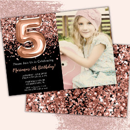 Foto 5-års svart ros guld glitter födelsedag  inbjudningar
