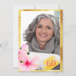 Foto 60-årsdag, vit blommigt för rosa inbjudningar