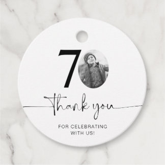 Foto 70:e födelsedag Tack Gåvor Etiketter