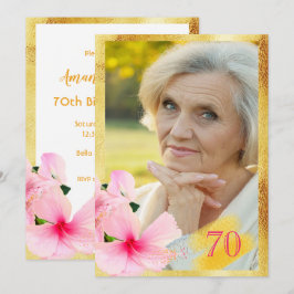 Foto 70:e födelsedagsfestens tropiska blommigt vit inbjudningar