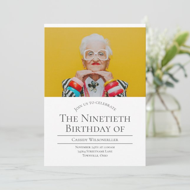 Foto 90 Birthday Inbjudningar (Stående Fram)