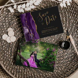 Foto Agat Lila Guld Mörk Save the Date Spara Datumet