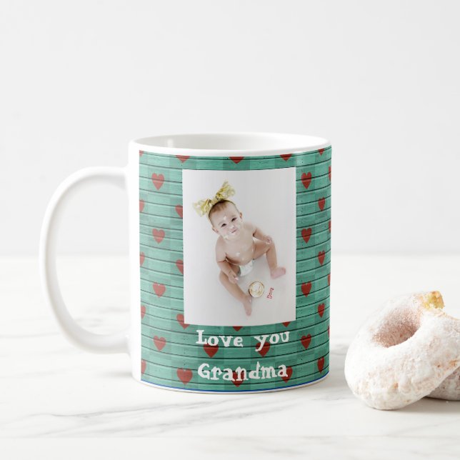 Foto Älskar Dig Mormor Personligt Rostigt Trähjärt Kaffemugg (Med munk)