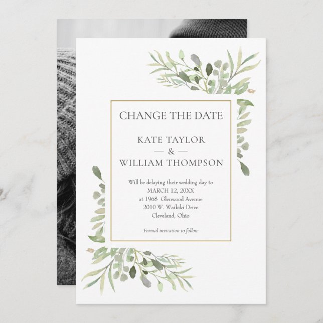 Foto Ändra datum för vattenfärgen Greenery Löv Spara Datumet (Fram/baksida)