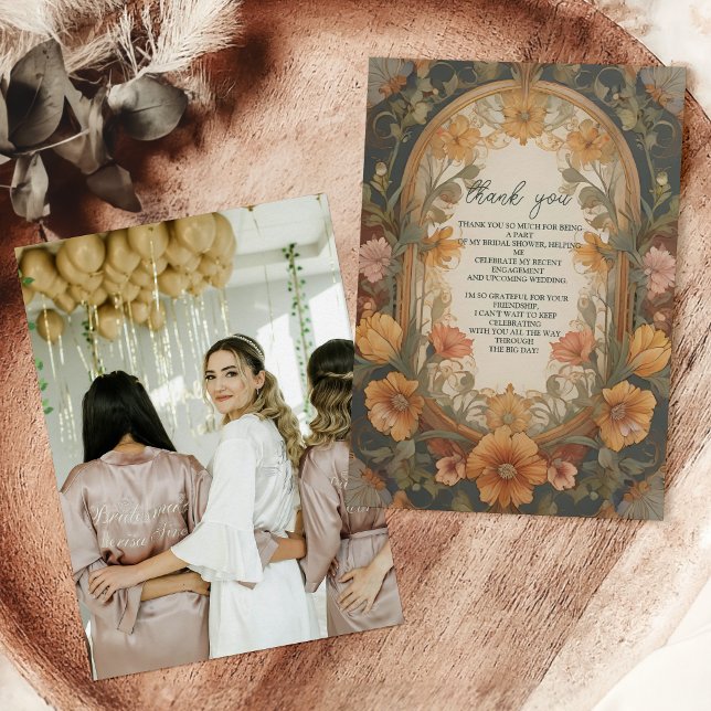 Foto Antik Blommig Art Nouveau Bröllopsdusch Tack Kort (Skapare uppladdad)