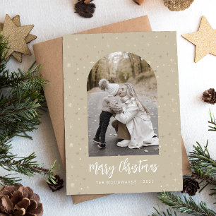 Foto Ark Stjärnor God Jul Beige Guld Julkort