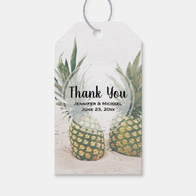 Foto av 2 ananas på ett Beach Wedding Presentetikett (Framsidan)