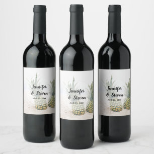 Foto av 2 ananas på ett Beach Wedding Vinflaska Etikett