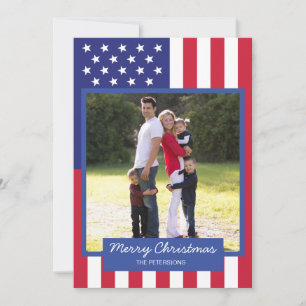 Foto av amerikanska Flagga Patriotic-julfamiljen Julkort