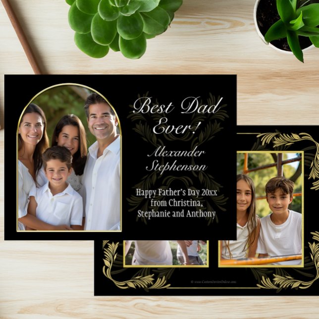 Foto av armade Ram Best Pappa någonsin Fars dag 3 Kort (fathers day 3 photo card with arched window frame design)