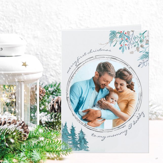 Foto av Baby i första julvinter-skogen Helgkort (Skapare uppladdad)