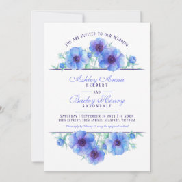 Foto av blåfenad anemon-blommigt, vattenfärg bröll inbjudningar