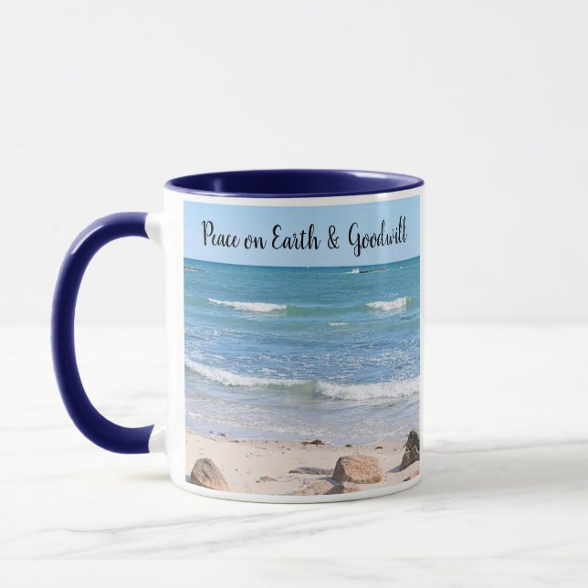 Foto av Blue Ocean Peace on Earth Bible Verse Mugg (Vänster)