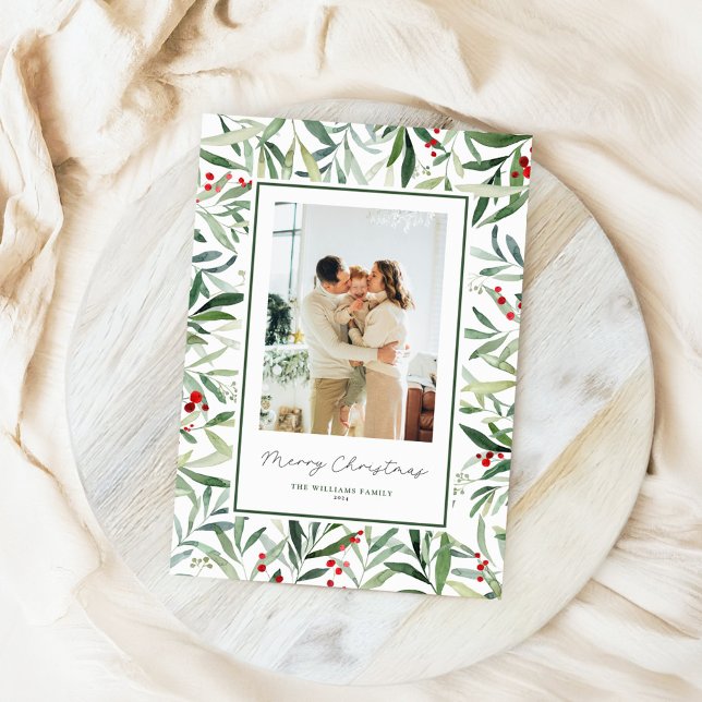 Foto av botaniskt God jul med vattenfärg Julkort (Skapare uppladdad)
