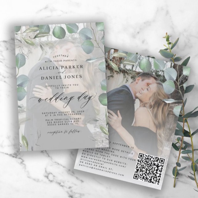Foto av botaniskt grönt faux vellum overlay inbjudningar (Skapare uppladdad)