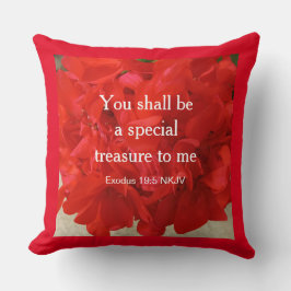 Foto av Bright Red Geranium Blommigt Bible Verse Kudde
