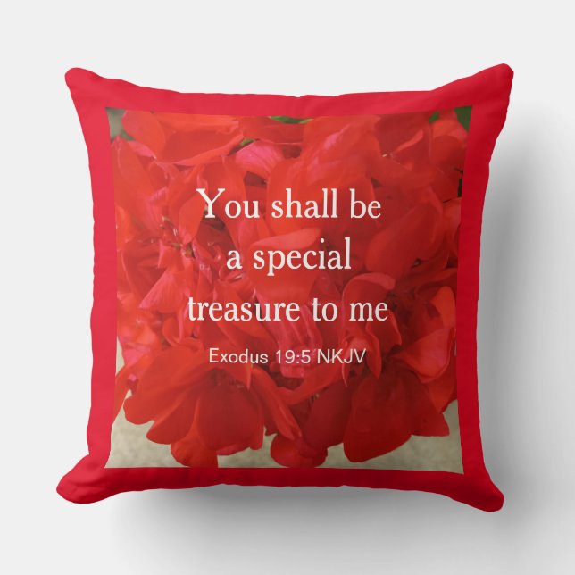 Foto av Bright Red Geranium Blommigt Bible Verse Kudde (Framsida)