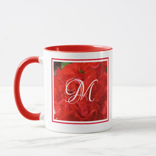 Foto av Bright Red Geranium Blommigt Initial Mugg (Vänster)