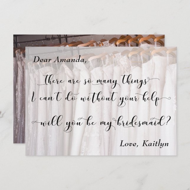 Foto av Bröllop Gäger, kan du vara min Bridesmaid? Inbjudningar (Fram/baksida)