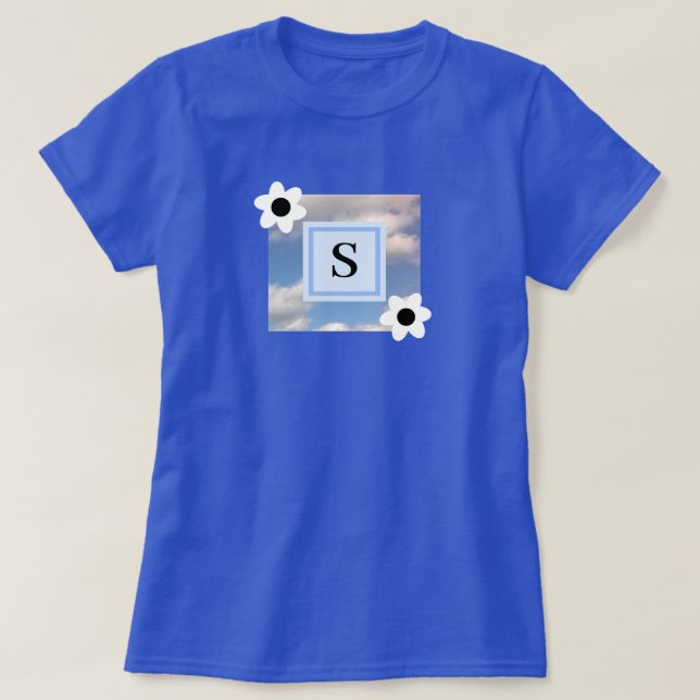 Foto av Cloudy Himmel med början i blommigt ram T Shirt (Design framsida)