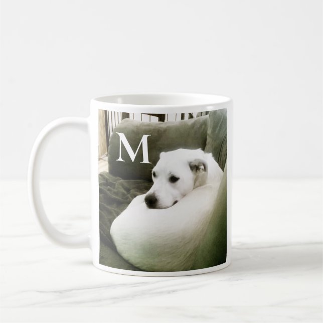 Foto av Curled Up White Hund Anpassningsbar - förs Kaffemugg (Vänster)