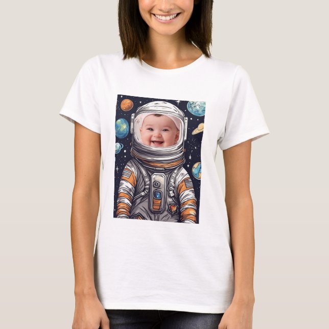 Foto av Cute Baby fotoastronaut Cat Cutout Foto T Shirt (Framsida)
