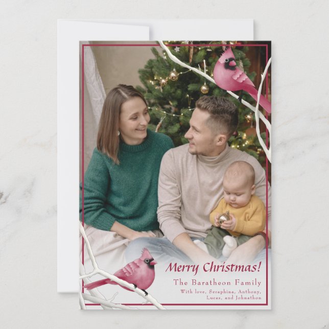 Foto av Cute julkardinal Bird Family Julkort (Framsida)