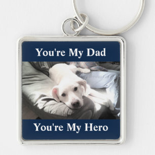 Foto av Cute Labrador Retriever Mix med Pappa Blue Fyrkantig Silverfärgad Nyckelring